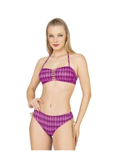 Endeep Kadın Pembe Parıltılı Straplez İp Detaylı Bikini Takımı Pembe
