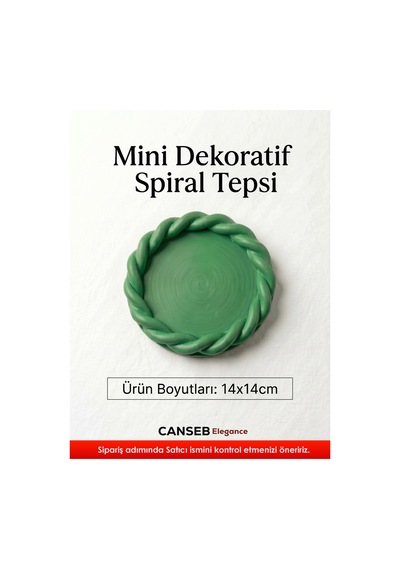 14x14cm - Premium - Çimen Yeşili - Dekoratif Sarmal Tepsi - El Boyaması İşçilik 14x14cm Ebat