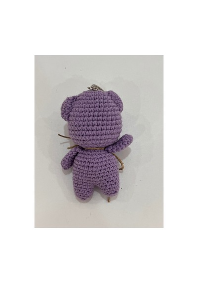 El Yapımı Amigurumi Ayıcık Anahtarlık - Örgü Figür, Jüt Fiyonklu 9-10 Cm Mor Mor