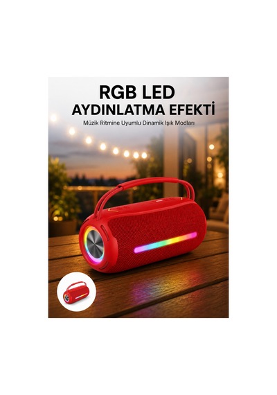 Astraltech 360 Rgb Led'li Taşınabilir Bluetooth Hoparlör Kırmızı, Usb/tf Destekli
