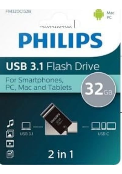 Philips Fm32dc152b/00 32gb 2 In 1 Type-c/usb 3.1 Siyah Gri Usb Bellek