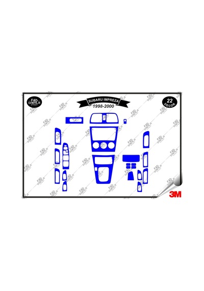 Subaru Impreza 1998-2000 Torpido Konsol Trim Göğüs Maun Kaplama Set 22 Parça Mavi