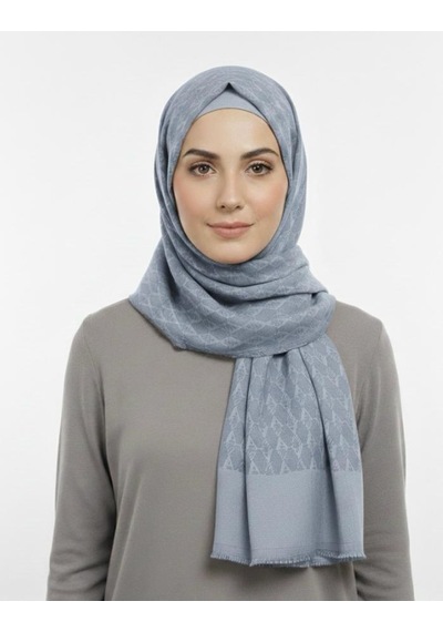 Armanda Cotton Monogram Desen Şal - 3048-77 Gri