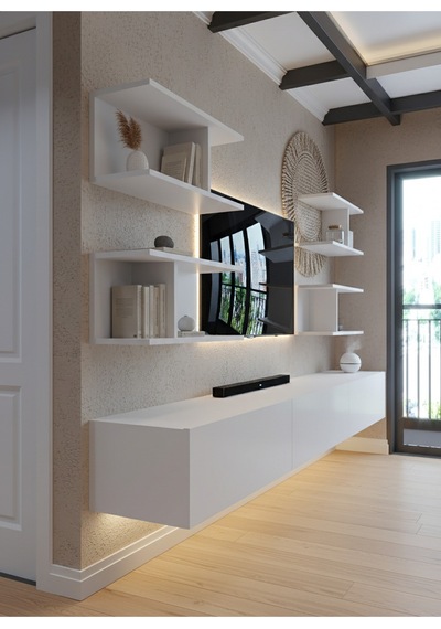 Resital Ledli Duvara Monte Tv Sehpası - Beyaz - W6010-1 Beyaz