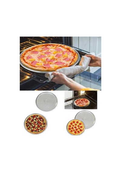 Paslanmaz Çelik Pizza Tepsisi,delikli Lahmacun Ve Pizza Tavası,fırın Tepisisi 36 Cm Büyük Boy Çok Renkli