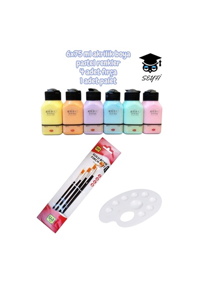 Artdeco 6x75 Ml Akrilik Boya Pastel Renkler 4 Adet Fırça 2-4-6-8 Numaralar 1 Adet Palet 0000 Naturel