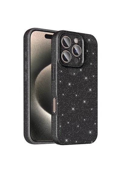 Zore Apple iPhone Uyumlu 16 Pro Max Kılıf Kamera Korumalı Simli Lüks Omsy Koton Kapak - Siyah