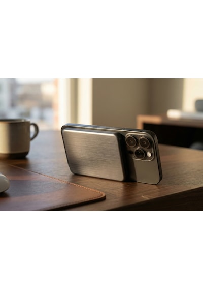 Uk Apple Uyumlu iPhone 12 Pro  Magsafe 5000mah Ultra İnce Powerbank Kablosuz Hızlı Şarj-titanyum Gri Titanyum