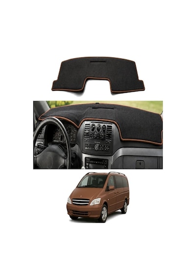 Mercedes-benz - Viano W639 2003-2014 Uyumlu Torpido Koruma Kılıfı - Kahverengi Şeritli
