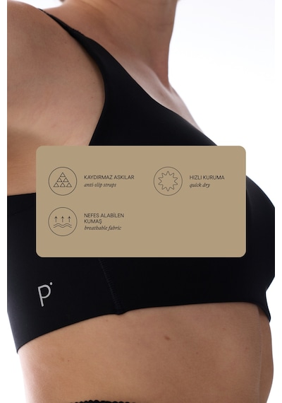 Penti Siyah Stretch360 Orta Destek Çapraz Sırt Detaylı Kaydırmaz Askılı Cross Back Spor Sütyeni