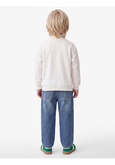 Koton Ayıcık Detaylı Yarım Fermuarlı Uzun Kollu Dik Yaka Oversize Sweatshirt Ekru 7wmb10066tk