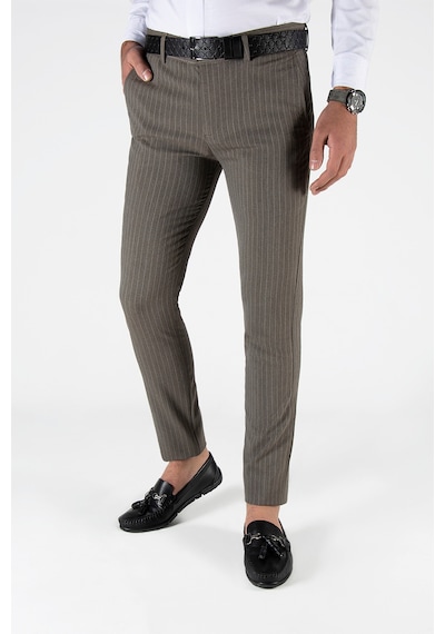 Terapi Men Açık Kahve Çizgili Slim Fit Pamuklu İtalyan Kesim Pantolon Açık Kahve