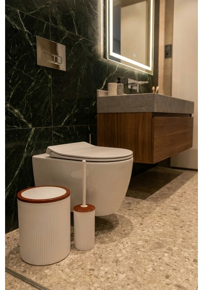 Makri Home 2'li Banyo Seti, Çöp Kovası Ve Wc Fırçalık, Beyaz, Hacim: 6 Litre Beyaz