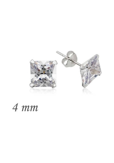Gümüş Kare Tek Taş Zirkon Küpe - 4 Mm Çok Renkli