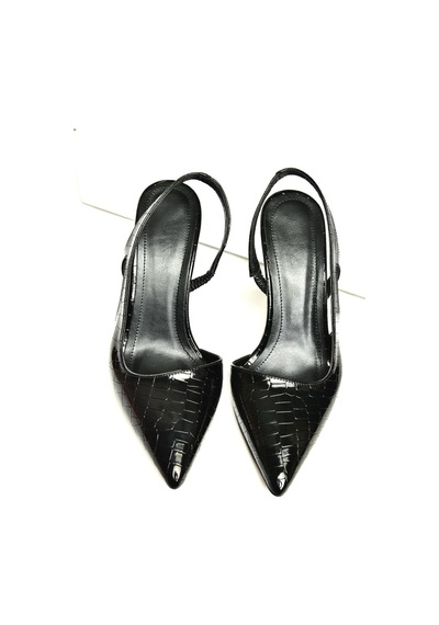 Fox Shoes U404589411 Siyah Kroko Baskı İnce Topuklu Kadın Ayakkabı Siyah