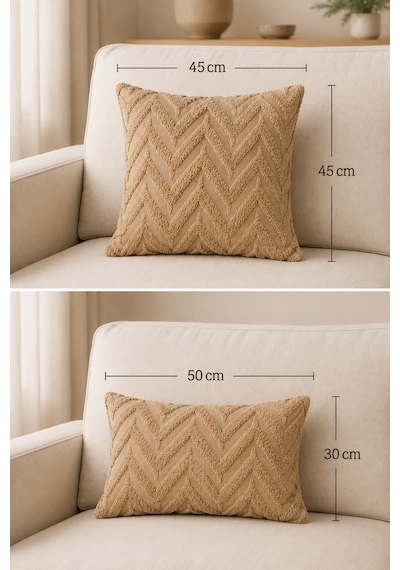 Wellsoft Dekoratif Kırlent Kılıfı 45x45 Ve 30x50 Peluş Koltuk Kanepe Yastık Kılıfı Bej 45 x 45