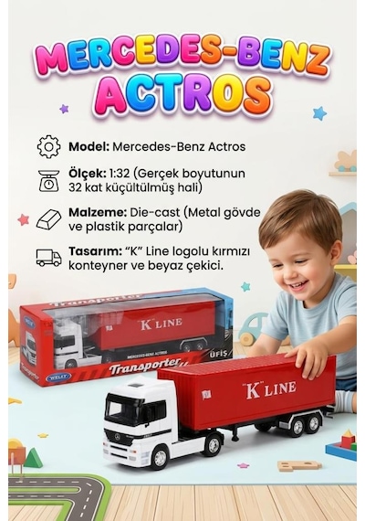 Welly 1:32 Ölçekli Lisanslı Orjinal Mercedes-benz Actros Dorseli Koleksiyonluk Model Oyuncak Tır Beyaz - Kırmızı Welly 1:32 Ölçekli Lisanslı Orjinal Mercedes-benz Actros Dorseli Koleksiyonluk Model Oyuncak Tır Beyaz - Kırmızı