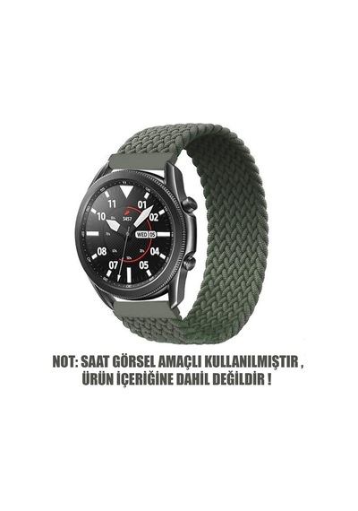 Samsung Gear S3 Classic İçin Kordon, Medium Size, 155mm Braided Solo Loop Band Koyu Yeşil Gear S3 Classic İle Uyumlu Kordon - Koyu Yeşil Çok Renkli