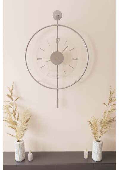 MetaQuartz Aksesuar (Büyük Boy-50*75 cm)Mat Gümüş Luxry Şeffaf Göbek Metal Dekoratif Camlı Gri