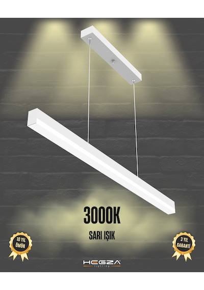 Magro 100cm Beyaz Kasa, Sarı Işık Modern Sarkıt Led Avize Beyaz