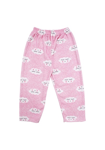 Bebegen Kız Bebek Bulut Desenli Alt Üst Pembe 2'li Pijama Takım Çok Renkli