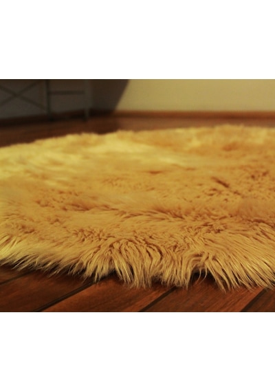Tappeto Akrilik Kuzu Kürkü Yuvarlak Halı Camel
