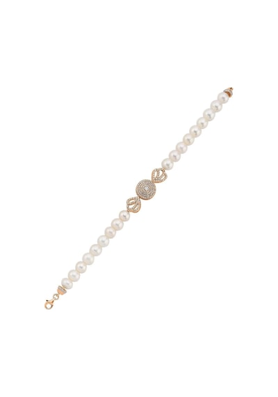 7,5 Mm Zirkon Taşlı İnci Bileklik 18 Cm / Rose Gümüş