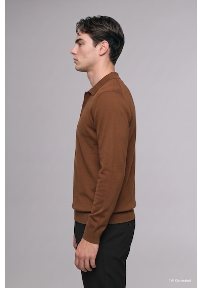 Defacto Standart Fit Düğmeli Polo Yaka Triko Basic Kazak H8972ax26aubn324 Kahve-bn324