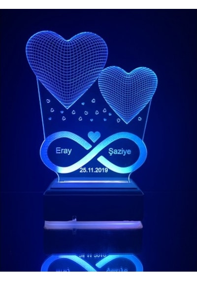 Sevgiliye Hediye Özel 3D 2 Kalp Led Gece Lambası
