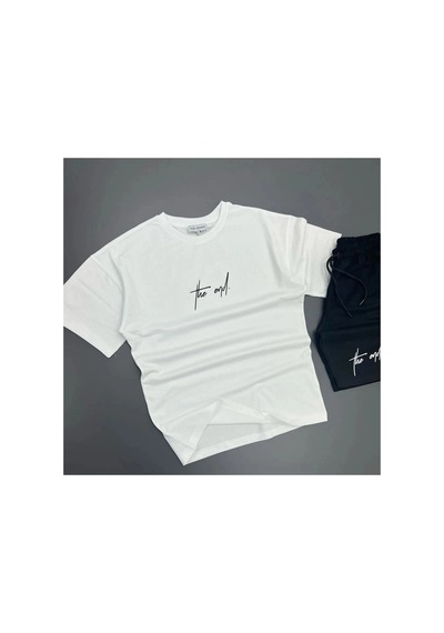 Tarzsokak Modarich The End Beyaz T-shirt Siyah Penye Şort - Şort Tişört Alt Üst Takım Baskılı Oversize