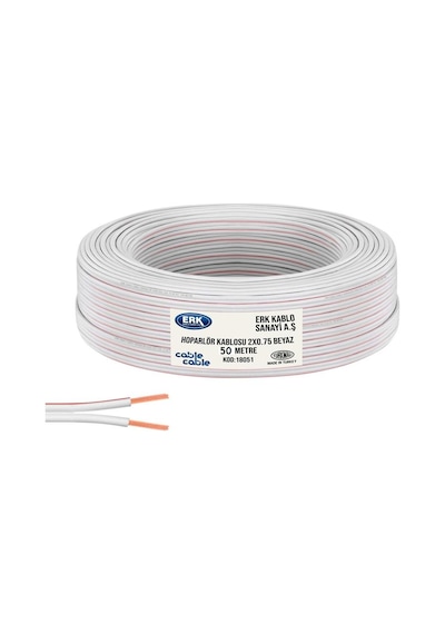 50 Metre Hoparlör Elektrik ve Ses Kablosu 2X0.75 Beyaz