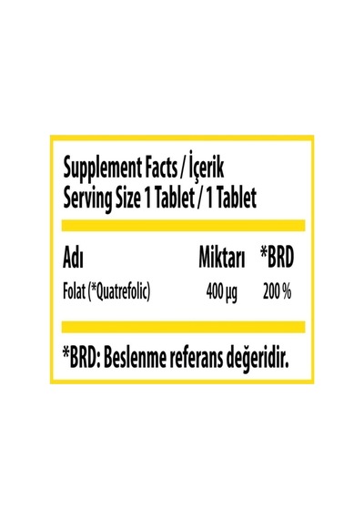 Swiss Bork Methyl Folat Active Form 400 Μg Takviye Edici Gıda 4. Nesil Aktif Folat 30 Tablet