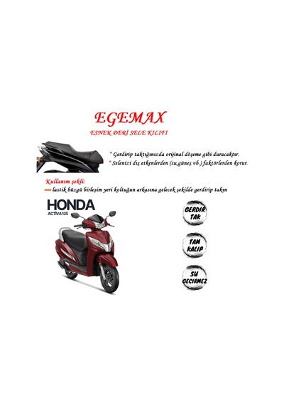 Egemax Honda Activa 125 Esnek Sele Kılıfı Deri Su Geçirmez