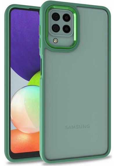 Samsung Galaxy Uyumlu M22 Kapak Metal Kamera Korumalı Arkası Şeffaf Silikon Kılıf - Yeşil