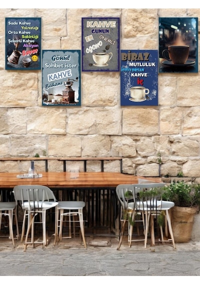 5 Parça 20cmx29cm Dekoratif A4 Mdf Tablo, Duvar Tabloları,cafe Tabloları , Kahve Köşesi Tabloları , Çerçeve Görünümlü Dekoratif Hediyelik