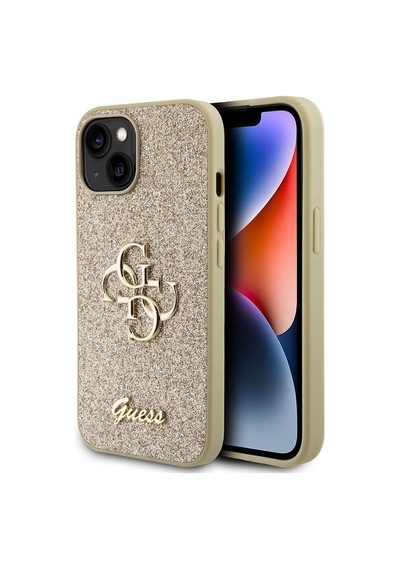 Apple Uyumlu iPhone 15 Kılıf Guess Lisanslı 4g Büyük Metal Logolu Glitter Kapak Siyah