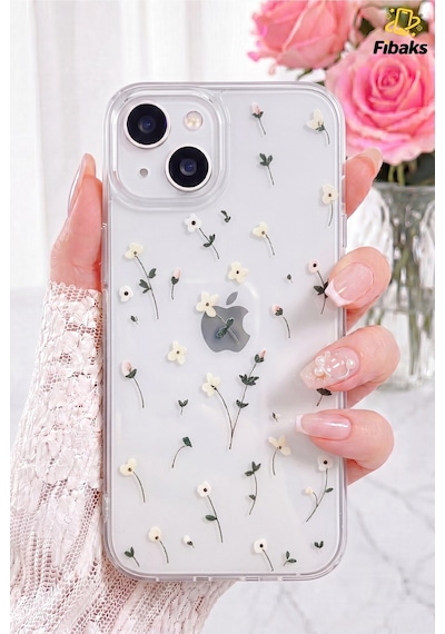 Fibaks iPhone 13/14/15 Uyumlu Kılıf Şeffaf Renkli Çiçek Desenli Esnek Yumuşak Silikon Kapak