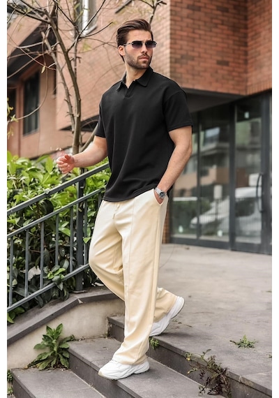 Madmext Siyah Polo Yaka Oversize Erkek Tişört E7185 Madmext Siyah Polo Yaka Oversize Erkek Tişört E7185