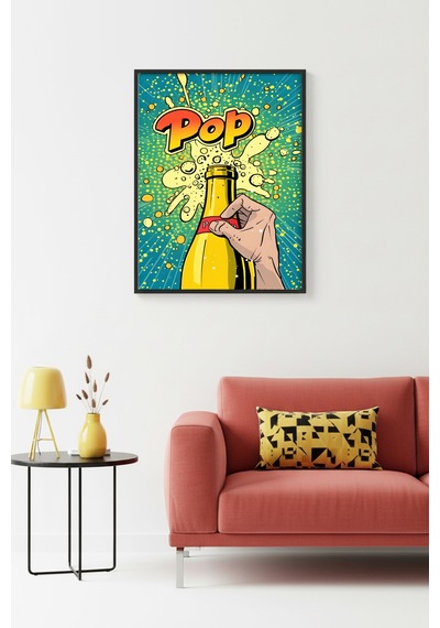 Doğal Ahşap Çerçeveli Pop Art Desenli Tablo - Canlı Tonlar Huhu1931