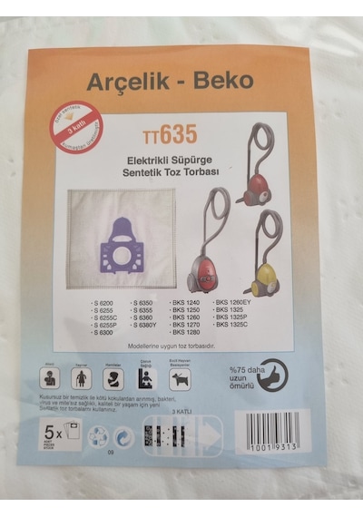 Arçelik Uyumlu S 6300 6350 6355 6355yp 6360 6380y Toz Torbası Sentetik 5 Adet