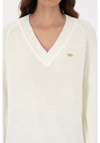 U.S. Polo Assn. Kadın Krem V Yaka Kazak 50314934-VR256