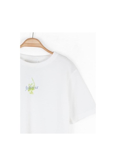 Nk Kids Kız Çocuk Pamuklu Desenli T-shirt-15873 Ekru