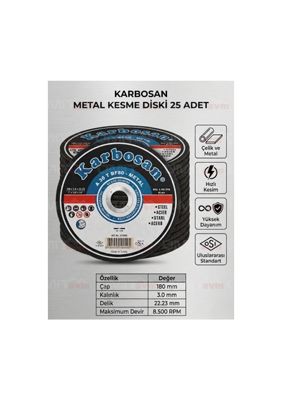 Metal Kesme Diski 180x3.0 Mm Büyük Spiral Taşı 25 Adet