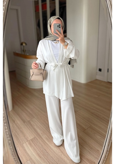 Ka Hijab Premium Hırkalı Rayon Takım - Beyaz