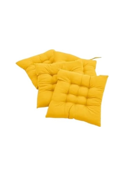 4'lü Sandalye Minderi Bağcıklı, Çökme Yapmaz Sünger Dolgulu, Yıkanabilir 40x40 Cm Sarı Çok Renkli