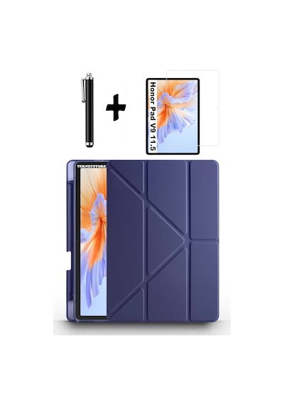 Honor Pad V9 11.5 Inç Uyumlu Kılıf Kalem Bölmeli Standlı Kılıf + Ekran Koruyucu + Kalem 3'lü Set Kapaklı Kılıf