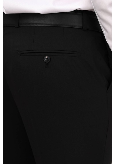 Erkek Siyah Sivri Yaka Yelekli Slim Fit Takım Elbise