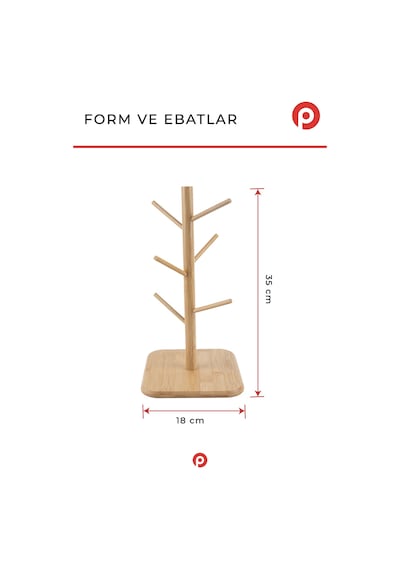 Bambu 6'lı Fincan Askısı Kupa Standı - Mutfak Tezgah Üstü Ahşap Kupa Ağacı Organizer Açık Kahve