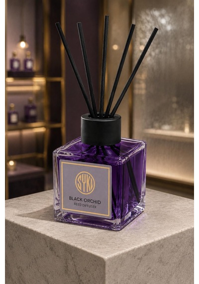 Premium Çubuklu Oda Kokusu 100 Ml Cam Şişe Reed Diffuser Siyah Orkide