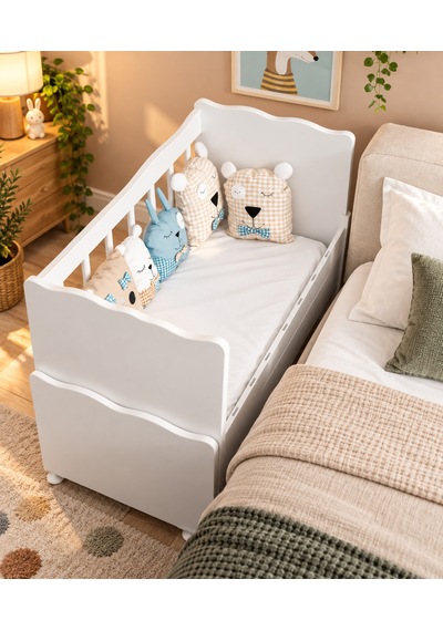 Missidea Beyaz Çekmeceli Sallanır Anne Yanı Bebek Beşiği Yatak Dahildir